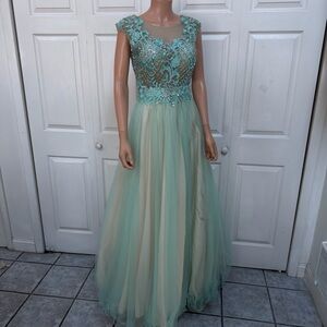 Glow Dress Elegant Mint Green Evening Gown Beaded Size S-M